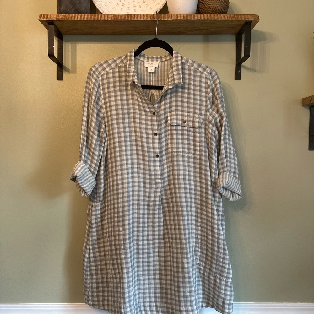 Plaid Button-Up Tunic Dress